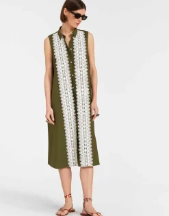 Tootsie DressSolid Camouflage in Crisp Poplin With Lacey Ribbons