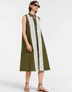 Tootsie DressSolid Camouflage in Crisp Poplin With Lacey Ribbons
