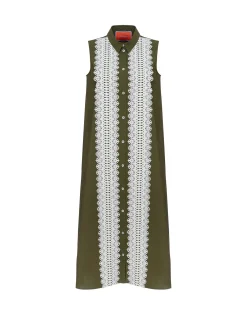 Tootsie DressSolid Camouflage in Crisp Poplin With Lacey Ribbons