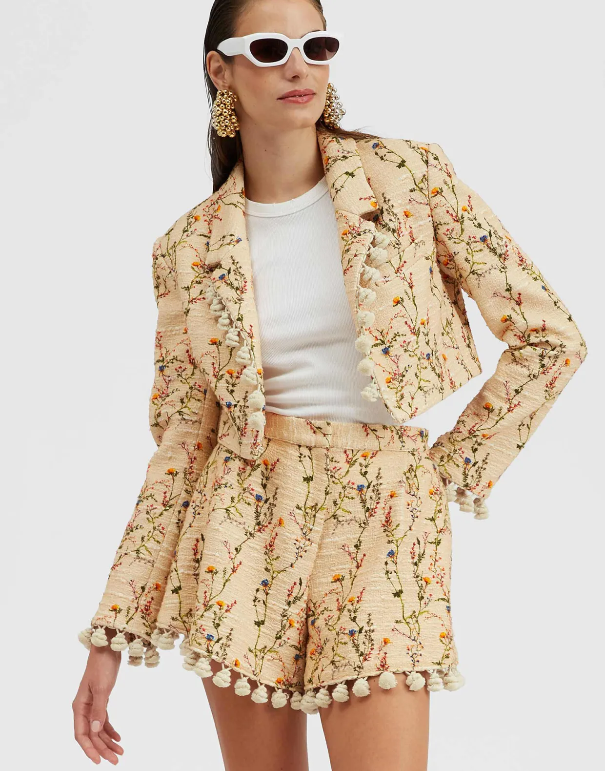 Torero JacketPrimavera Cream in Tweed With Tassels