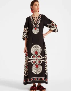Viviana DressMedallion Plac&eacute;e Black in Cotton Voile