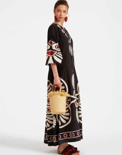 Viviana DressMedallion Plac&eacute;e Black in Cotton Voile