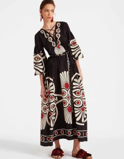 Viviana DressMedallion Plac&eacute;e Black in Cotton Voile