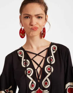 Viviana DressMedallion Plac&eacute;e Black in Cotton Voile