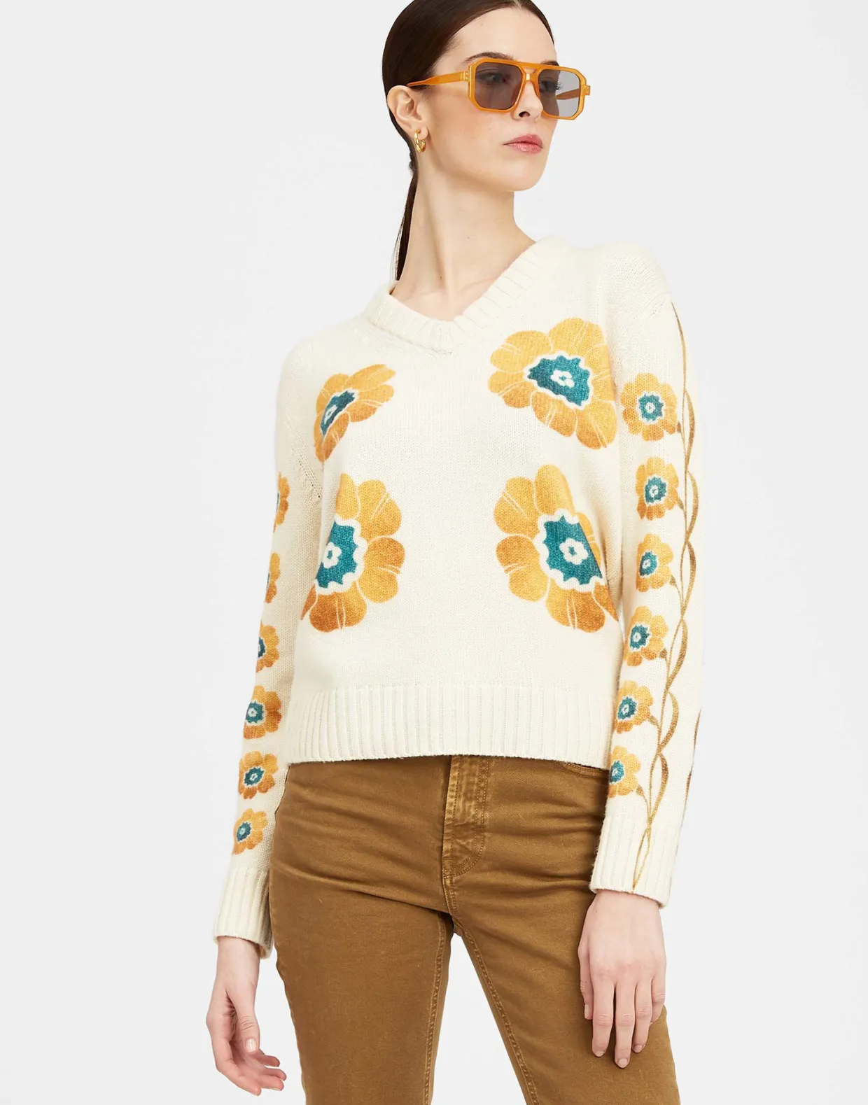 V-Neck Boy SweaterDaisychain Placée Off White in Wool Cashmere