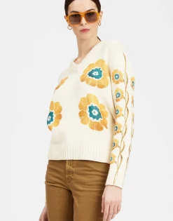 V-Neck Boy SweaterDaisychain Plac&eacute;e Off White in Wool Cashmere