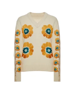 V-Neck Boy SweaterDaisychain Placée Off White in Wool Cashmere