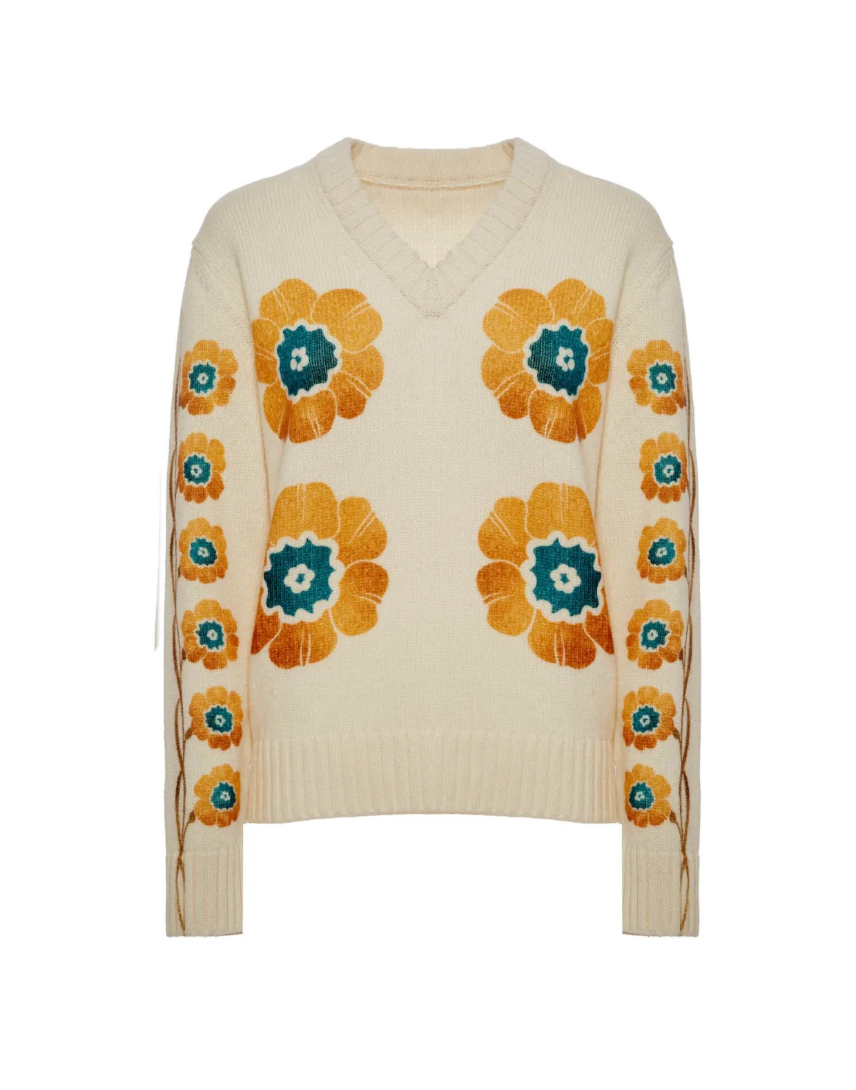 V-Neck Boy SweaterDaisychain Placée Off White in Wool Cashmere
