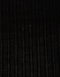 V-Neck High Kick TopSolid Black in Ribbed Silk Cashmere With Feathers